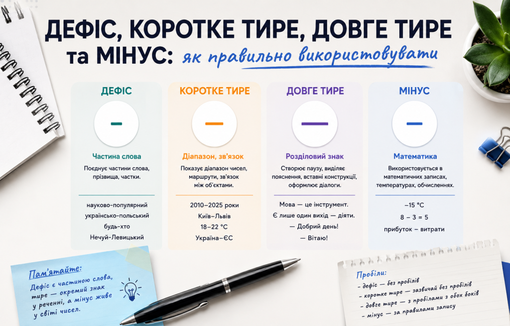 Дефіс коротке тире чи довге тире